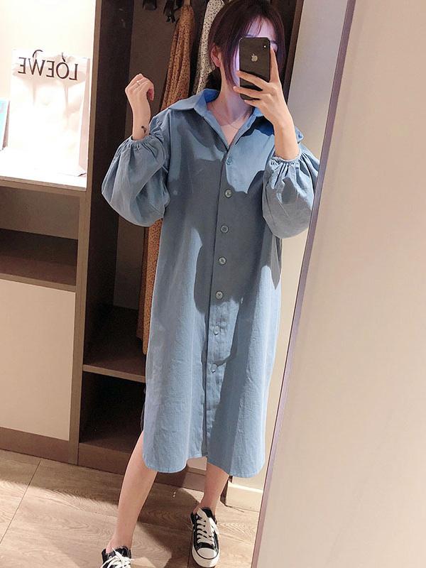 See-through Loose Solid Bloomers Shirt Mini Dresses