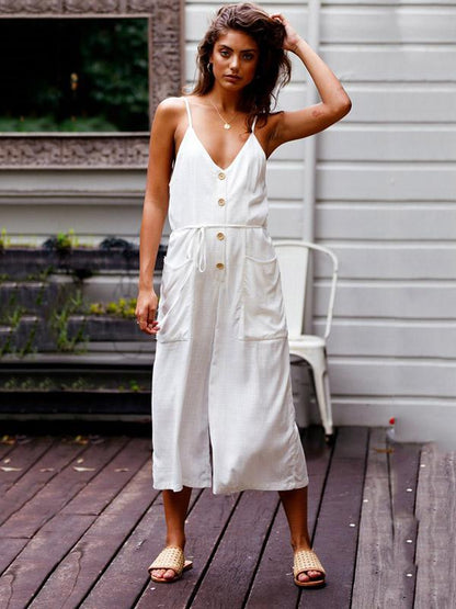 Striped Split-joint Wide Leg Sleeveless Jumpsuits