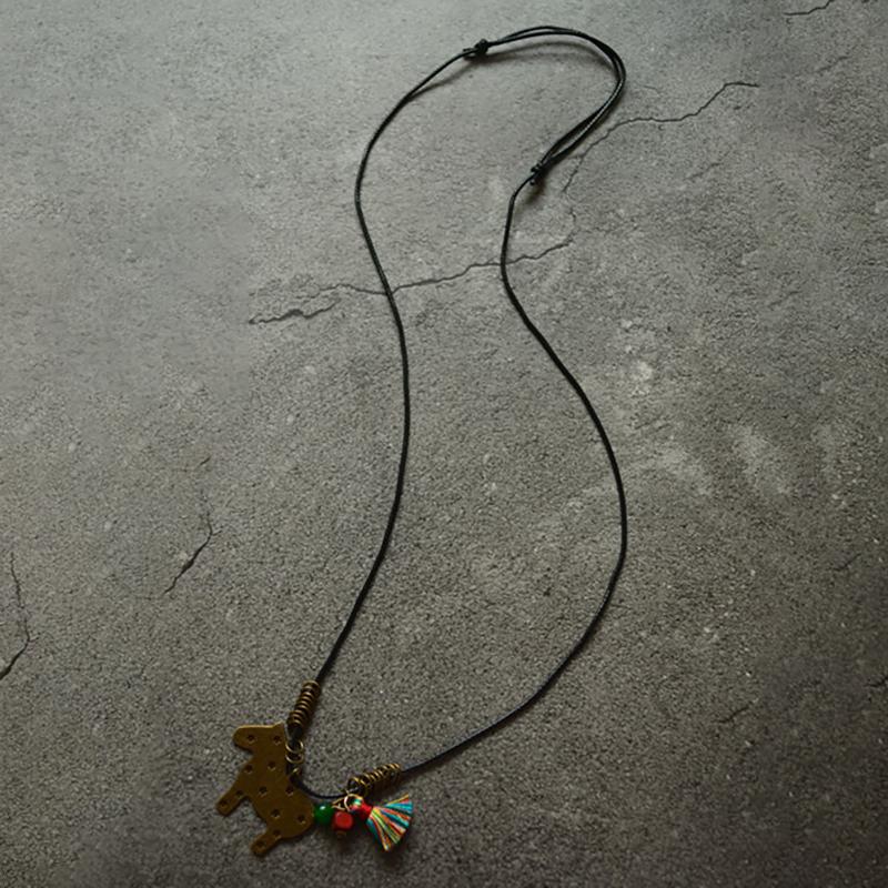 Buykud Casual Tassel Pony Pendant Long Necklace