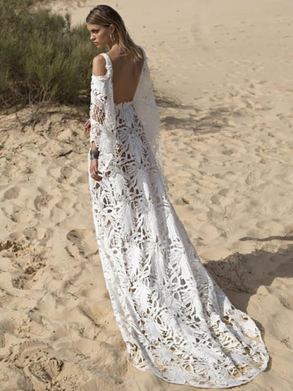 Lace Hollow Flared Sleeves Bohemia Wedding Dress