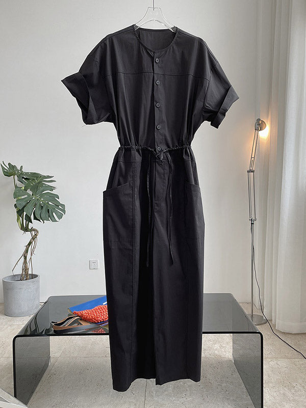 Urban Drawstring Elastic High Waisted Short Sleeves Wide Leg Jumpsuits