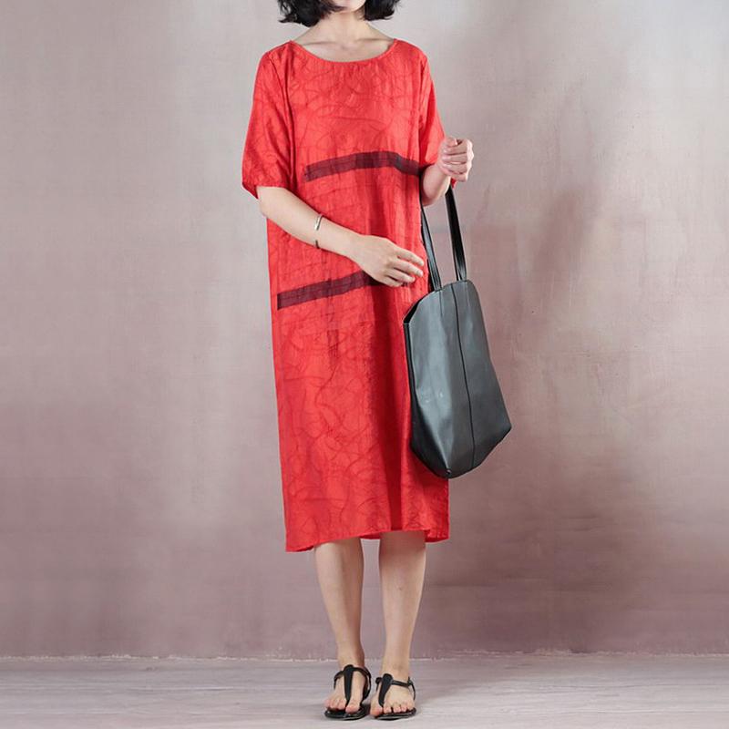 Casual Loose Short Sleeve Round Neck Red Dress