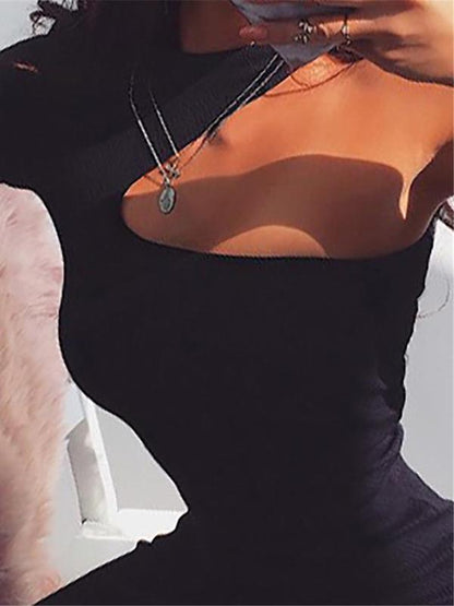 Solid Color Hallow Slim Bodycon Dress
