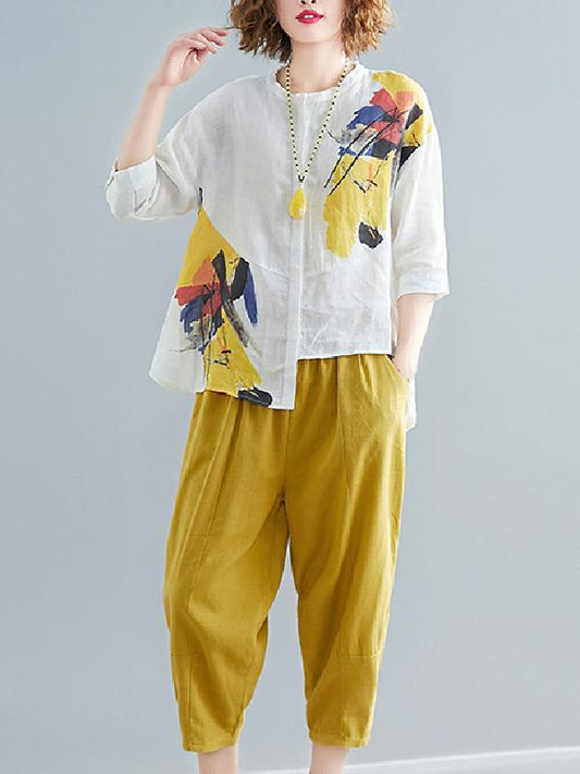 Oversize Printed Shirt + Solid Wide Leg Pants