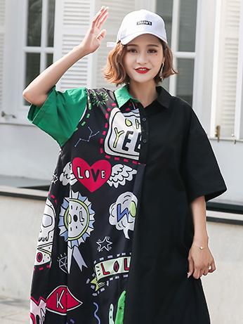 Oversize Printed Split-joint Dress