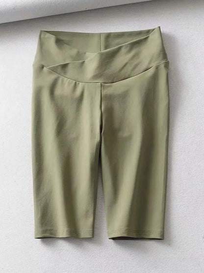 Solid Elastic High Waist Shorts
