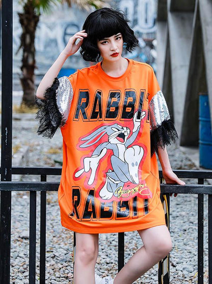 Leisure Cartoon Print Split-Joint Shirt Dress