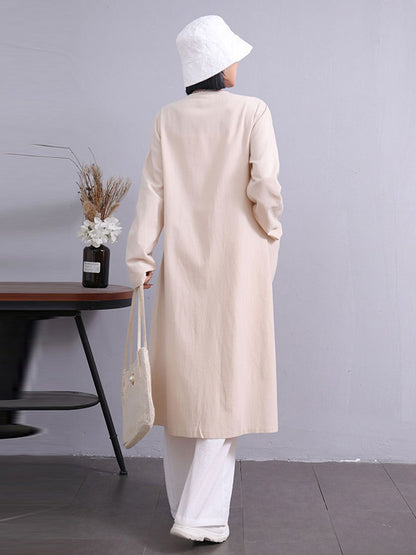 Simple Ramie Cotton Solid Color Long Sleeves Long Outerwear