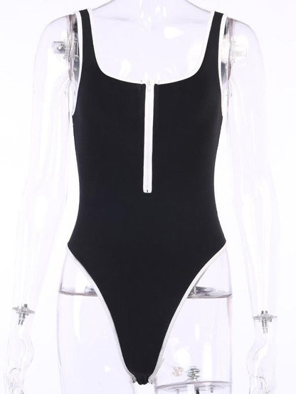 Sexy U-Neck Zipper Backless Bodysuits