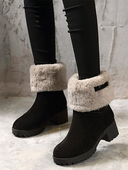 Solid Mid Heels Short Snow Boots
