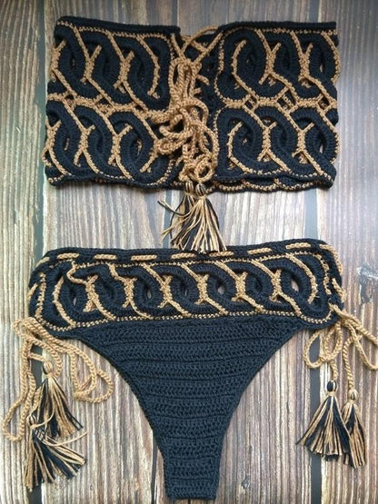 Flora Hollow Bandage Crochet Bikini Swimsuit