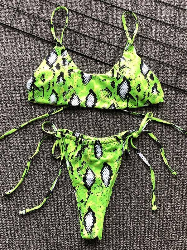 Sexy Lace Up Leopard Bikini Swimsuit