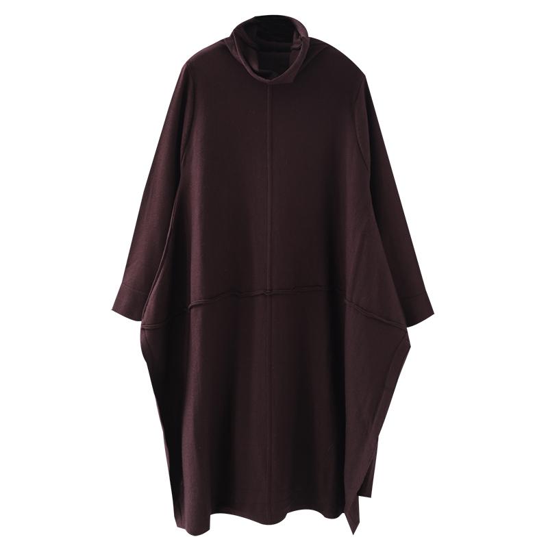 Buykud Loose Literary Irregular Split Hem Sweater Dress