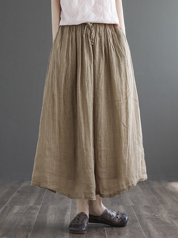 Casual Solid Color Drawstring Empire A-Line Skirt