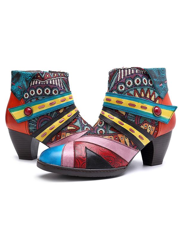 Vintage Split-joint Zipper Mid Heels Booties