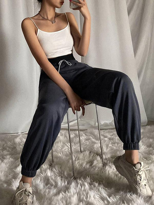 Loose Solid Color High-Waisted Casual Pants Bottoms