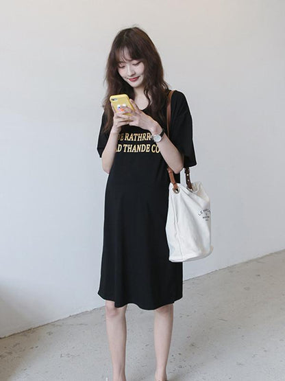 Maternity Letter Print Short Sleeves Midi Dress