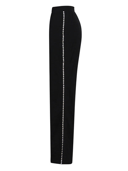 Simple Wide Leg Diamond Encrusted Pants