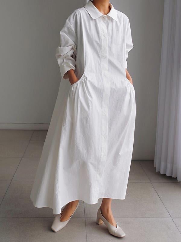 Urban White Lapel Long Shirt Dress