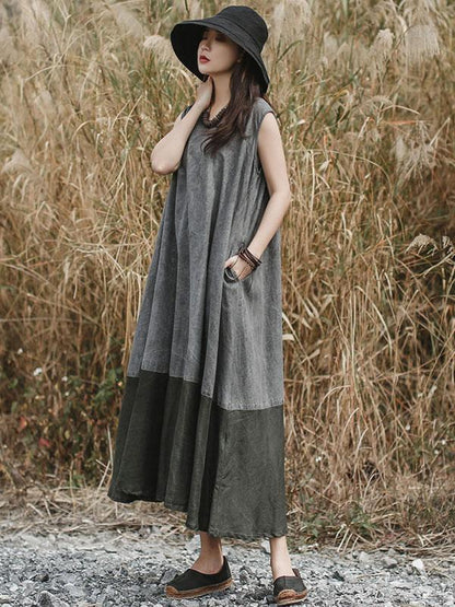 Literary Split-joint Long Dress