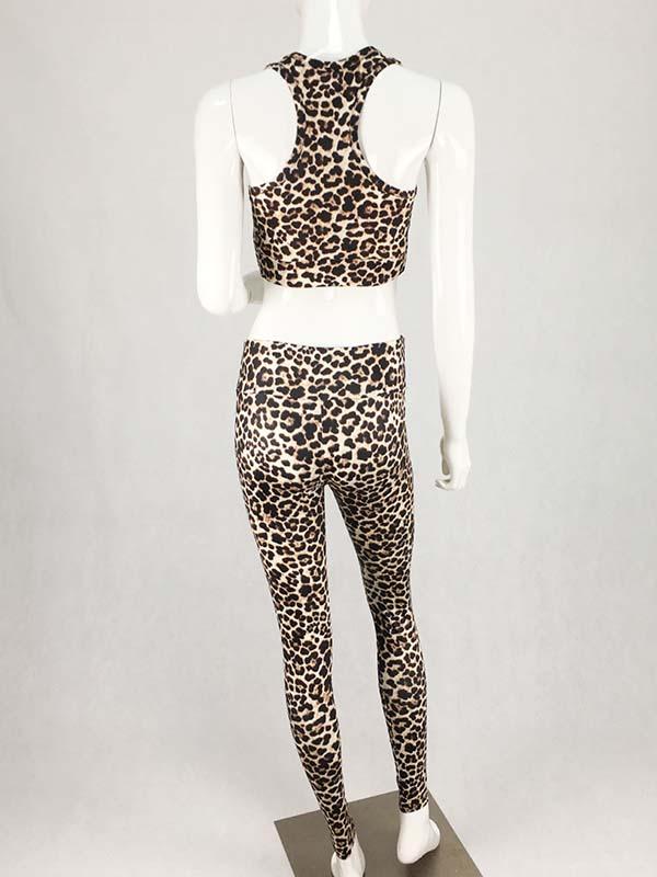 Leopard Printed Sports Vest Top And Leggings