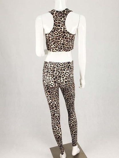 Leopard Printed Sports Vest Top And Leggings