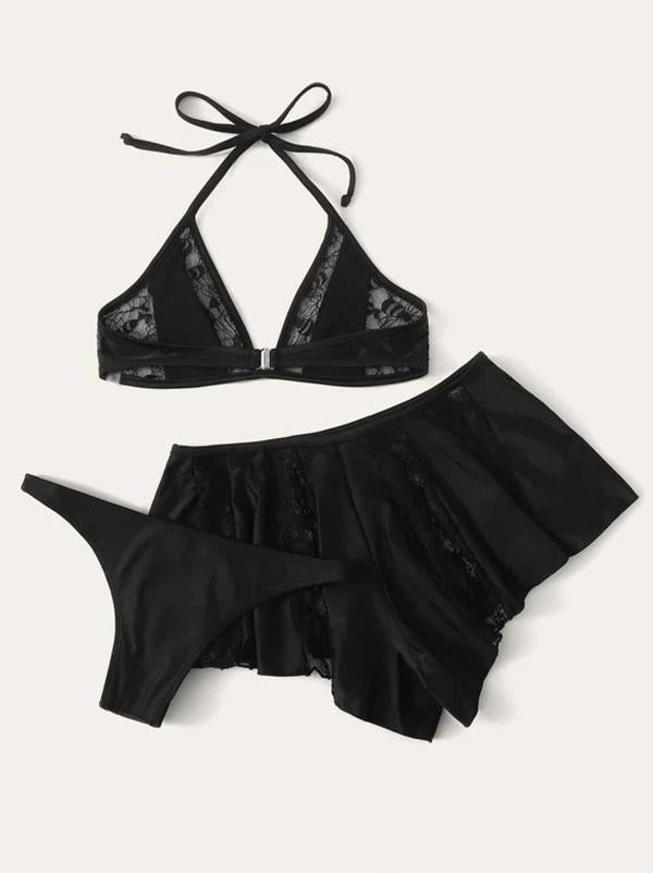 V-Neck Bandage Lace Split-Joint Split Type Bikini Swimsuit