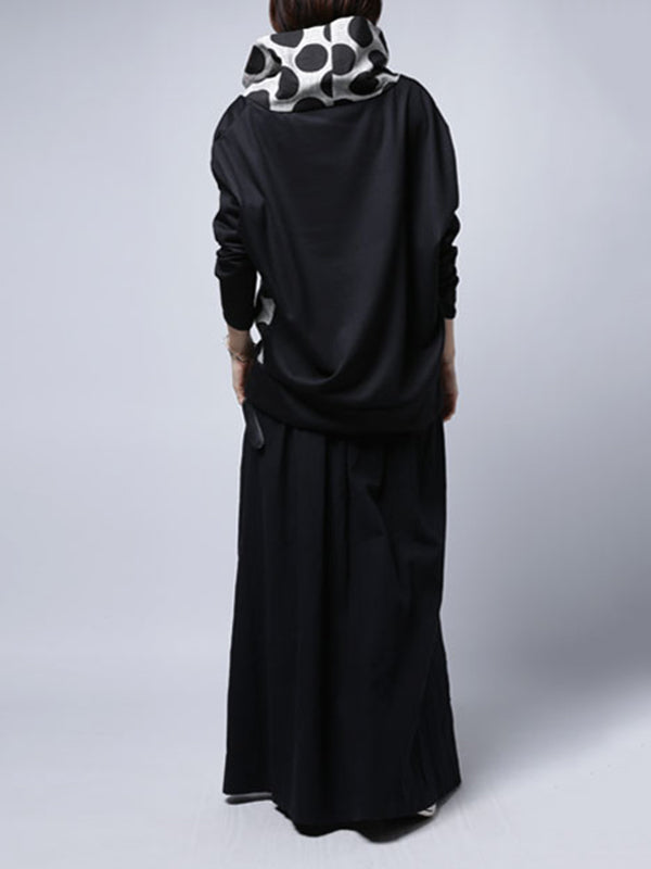 Original Loose Polka-Dot Split-Joint Heaps Collar Long Sleeves T-Shirt Tops