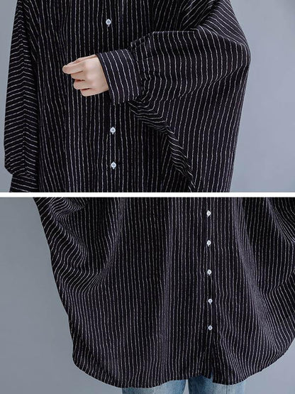 Loose Batwing Sleeves Striped Blouse
