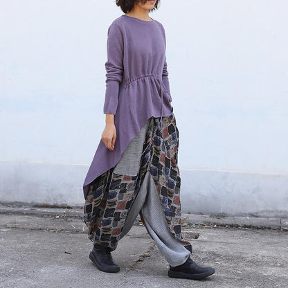 Buykud Spliced Colored Plaid Loose Harem Pants