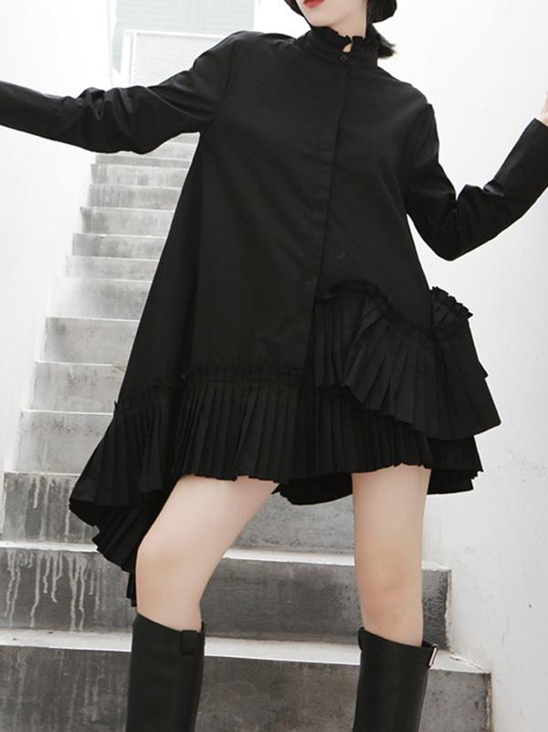Loose Stand Collar Ruffled Retro Shirt