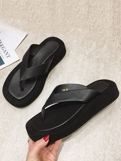 Simple Contrast Color Flip Flops Flatform Slippers