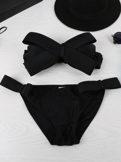 Plain Bowknot Bikinis Swimwear