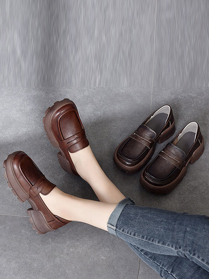 Vintage Cow Leather Low-Top Platform Loafers
