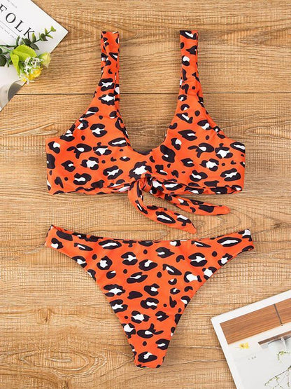 Leopard Knot Front Bikinis Swimwear
