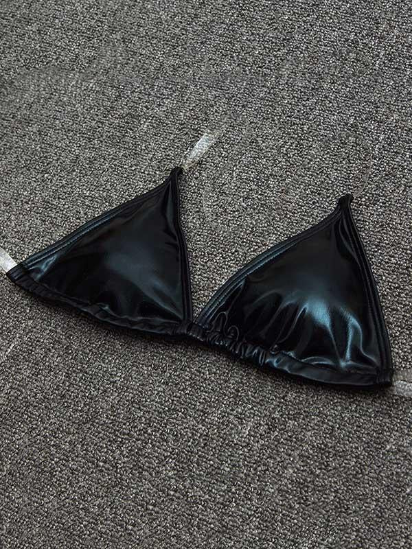 Solid Color Light Skin Triangles Split Bikini Swimsuit