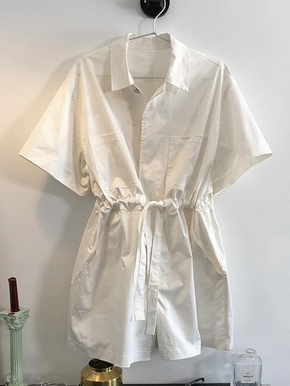 Vintage Simple Tooling Solid Wide Leg Shortts Rompers