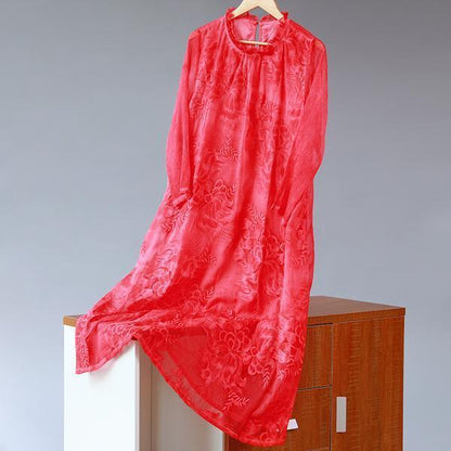 Embroidery Silk Floss Elegant Long Sleeve Dress
