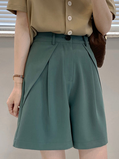 Original Solid Color High-Waisted Wide-Leg Column Shorts