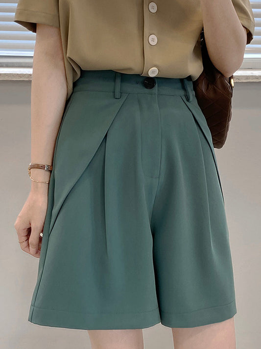 Original Solid Color High-Waisted Wide-Leg Column Shorts