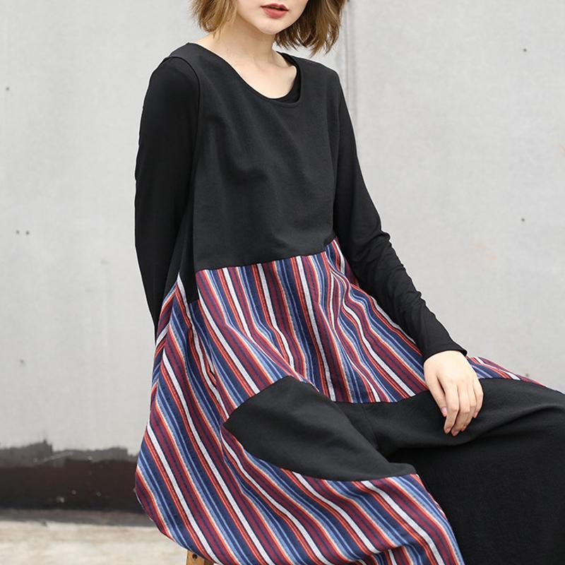 Baggy Women Jumpsuit Patchwork Autumn Stripe Bottom