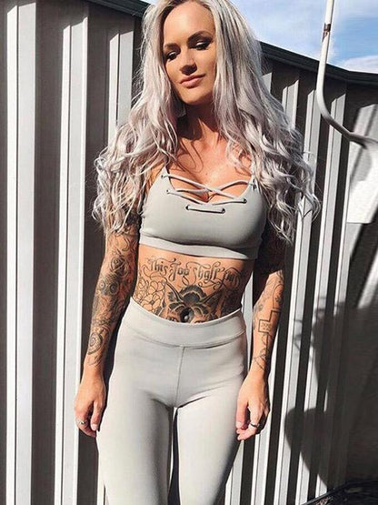 Padded Strappy Criss Cross Gym Bra And Leggings Suits