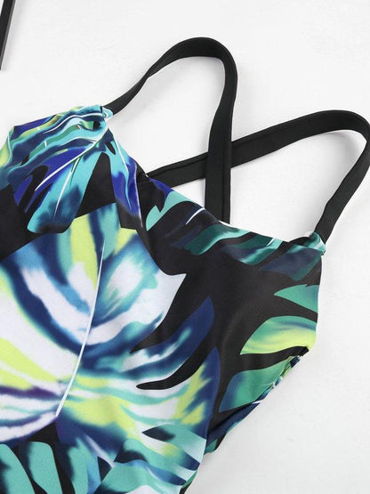 Tropical Printed Wide Strap One-piece Swimsuit
