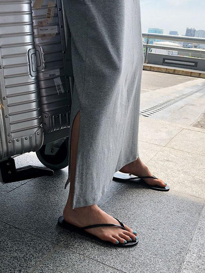Gray Backless Sleeveless Split-side Long T-shirt Dress
