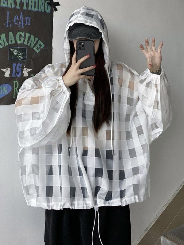 Stylish Solid Color Hollow Drawstring Buttoned Hooded Long Sleeves Sun-Protection Outwear