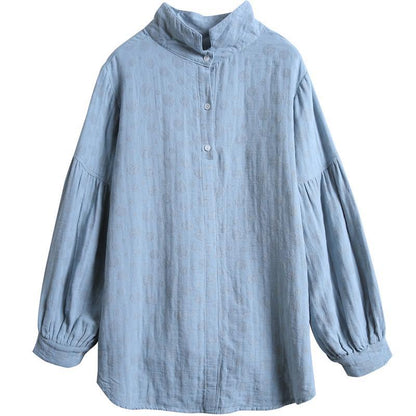 Dots Women Turtleneck Lantern Sleeve Blouse