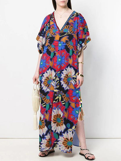 Tasseled Decoration Floral Kaftans Dress