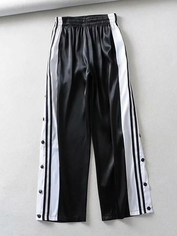 Contrast Color Loose Casual Wide Leg Pants Bottoms