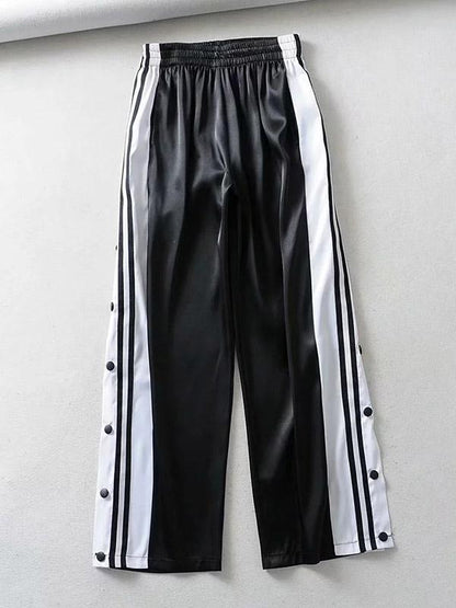 Contrast Color Loose Casual Wide Leg Pants Bottoms