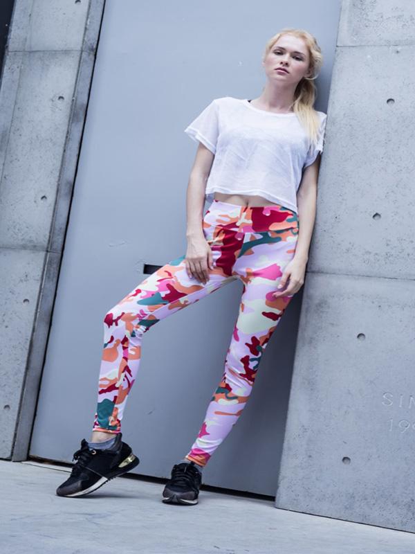 Empire Printed Elastic Wrap Yoga Leggings